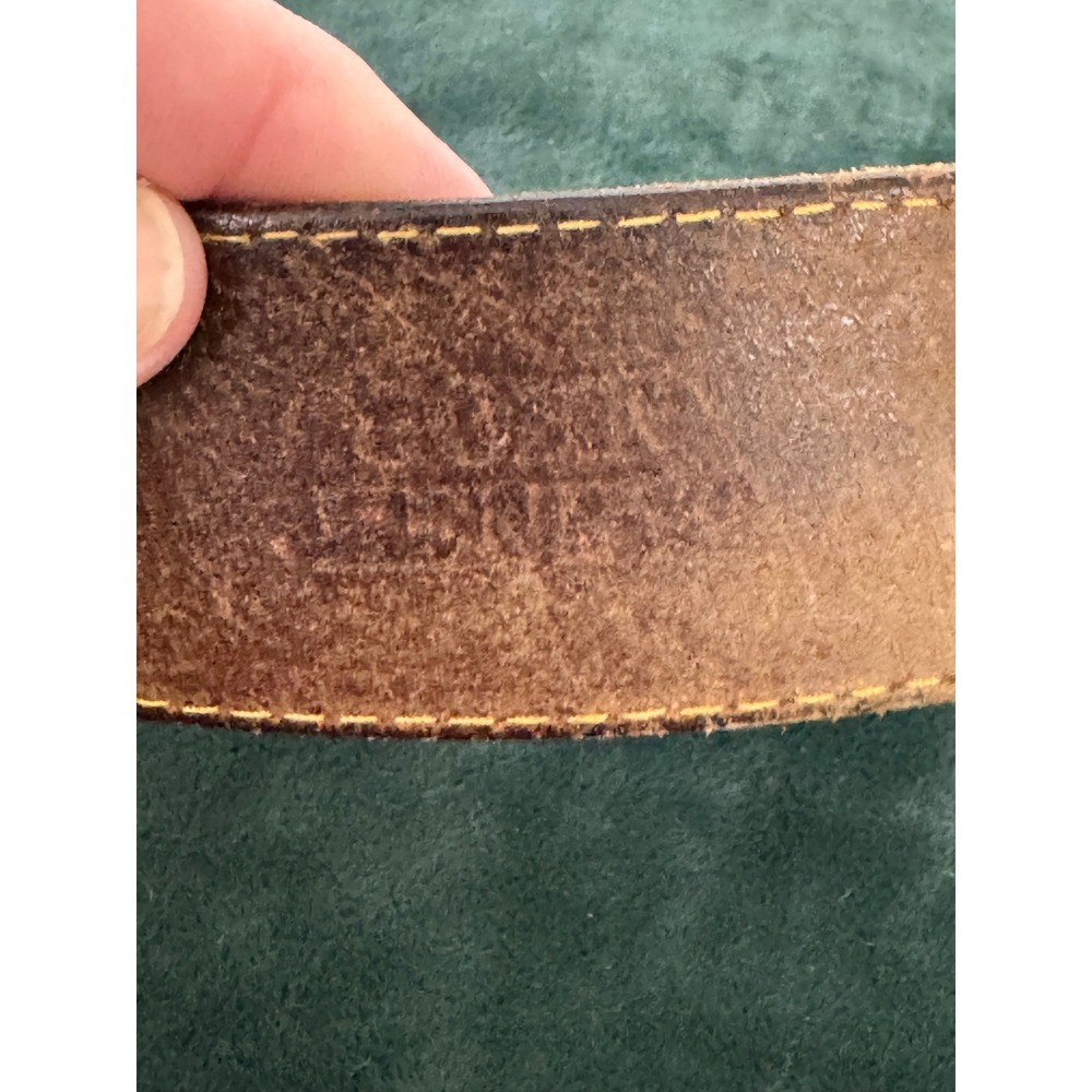 John Henry Belt Mens 40 Brown Vintage Distressed Leather Solid Brass Buckle - Picture 5 of 12